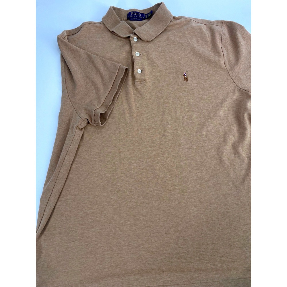 Polo Ralph Lauren Custom Slim Fit Khaki/ Tan Heathered Polo Shirt‎ Size  XL
